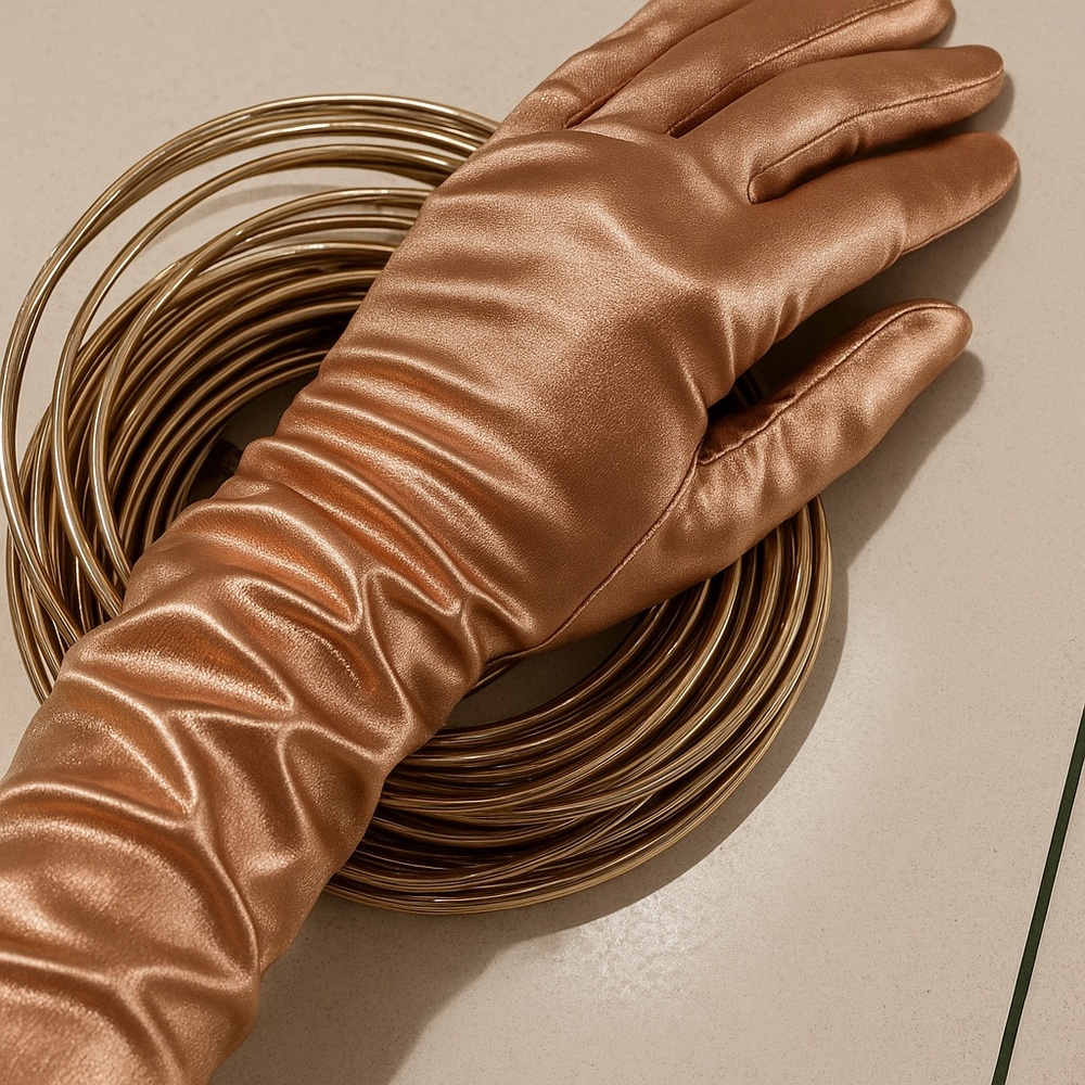 Gold Opera-Length Gloves with Ruching